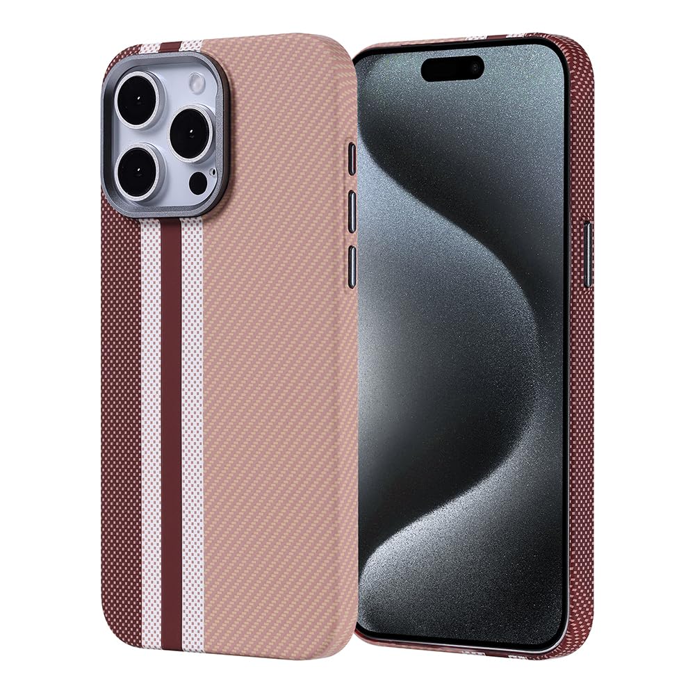 Zore Apple için uyumlu iPhone 15 Pro Max Kılıf M-safe Şarj Özellikli Karbon Fiber Görünümlü Zore Nekst Kapak Gold