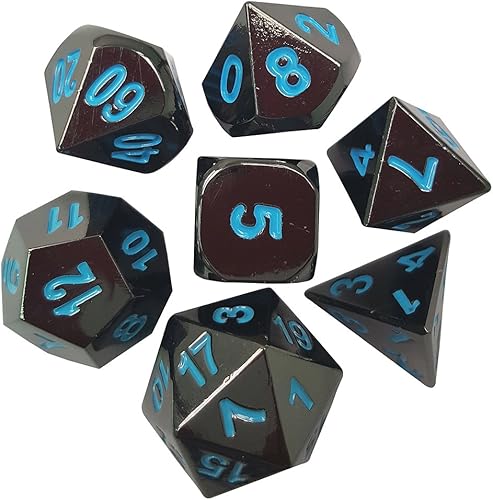 ShoppeWatch Juego de 7 dados de metal poliédricos para Dungeons and Dragons RPG MTG D&D DND, juegos de cartas D4 D6 D8 D10 D12 D20 en caja metálica