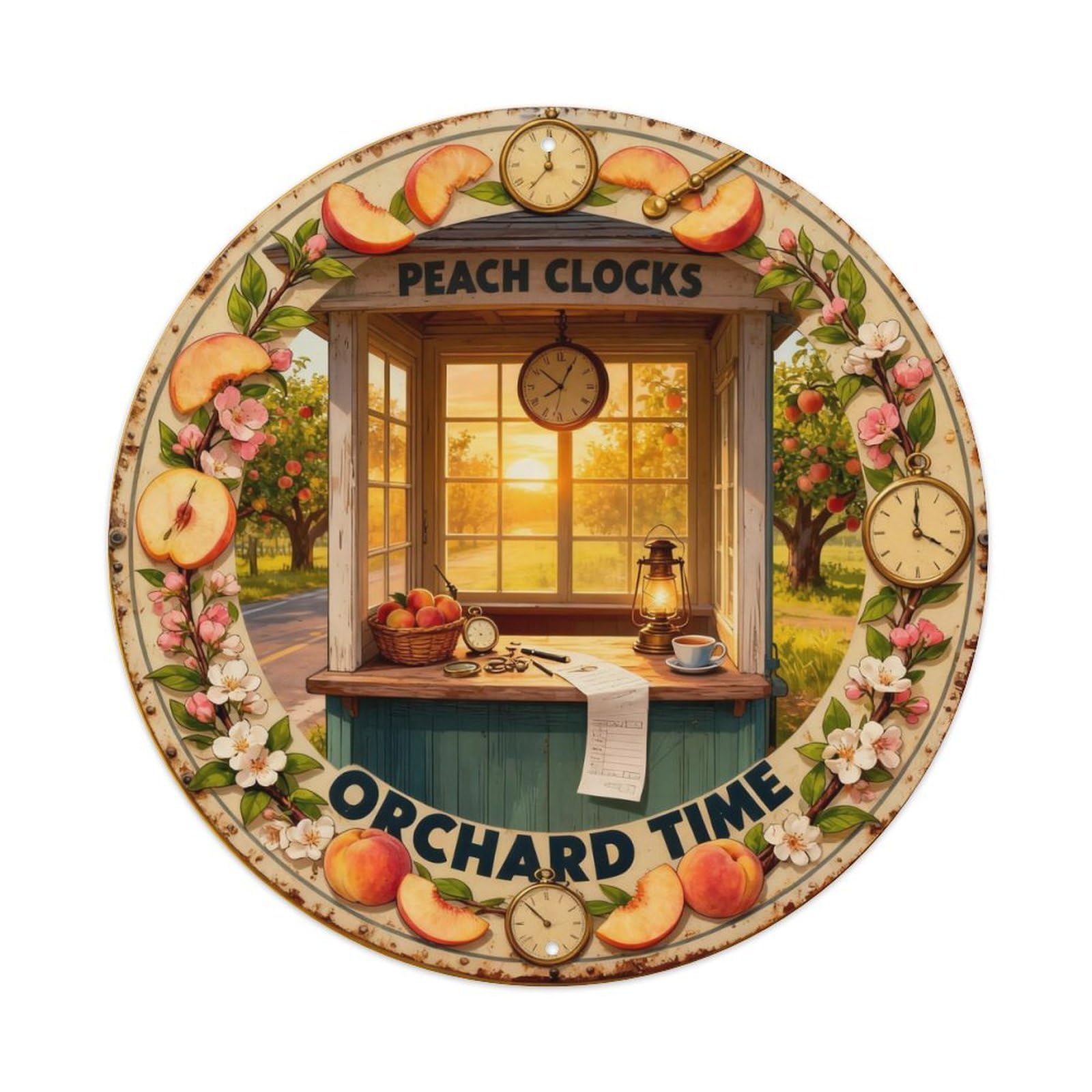 Peach Clocks Sign Metal Tin Sign Plaque