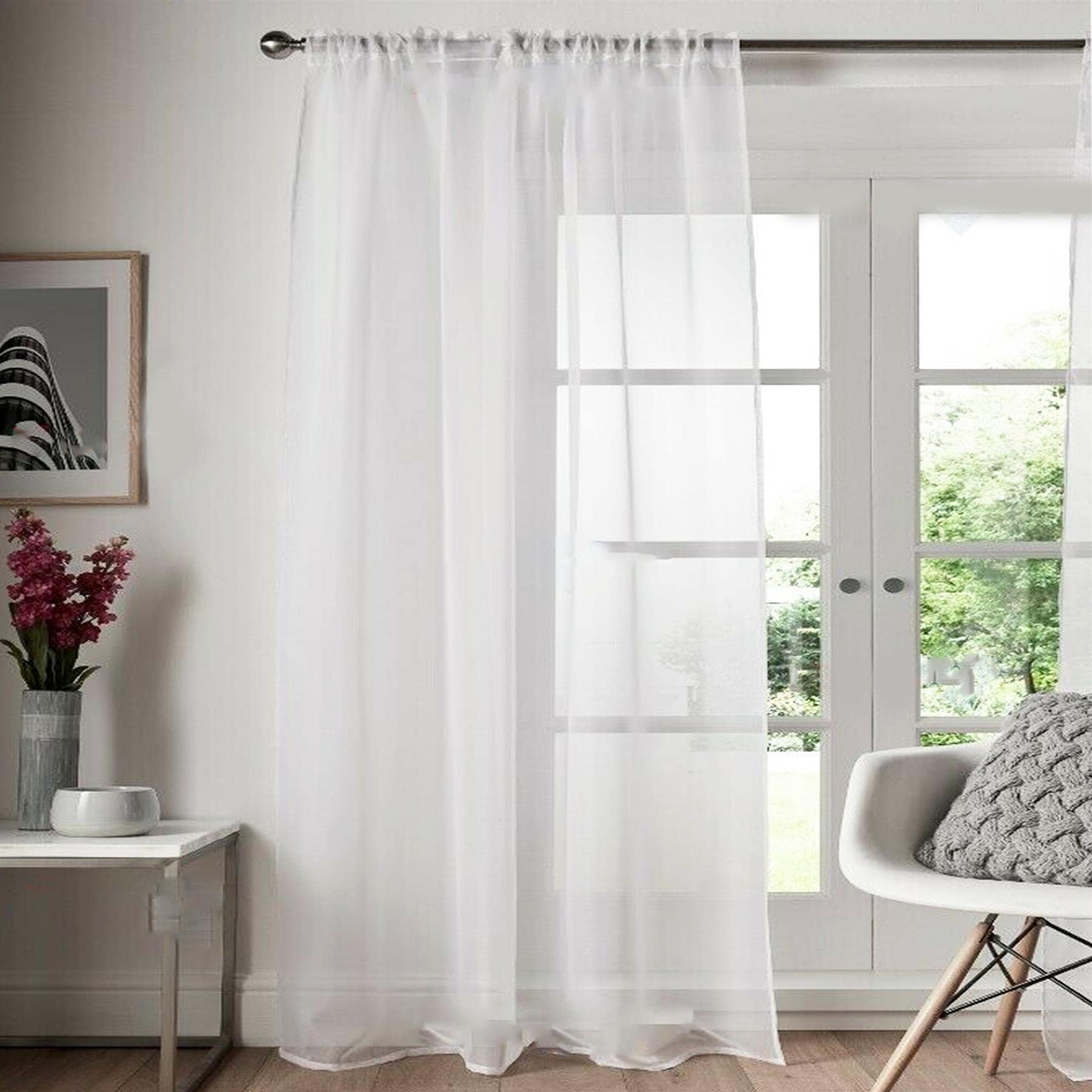 Roseley Slot Top Voile Curtain 1 Panel Mesh See Through Living Room Patio Door Drape Nursery Sheer Organza Net Curtain [White, W:58'' x D:54'']