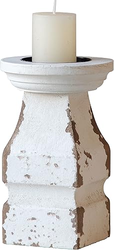 Portavelas blanco envejecido para centros de mesa, portavelas rústico para velas de pilar, soporte de vela de madera de granja Shabby Chic,