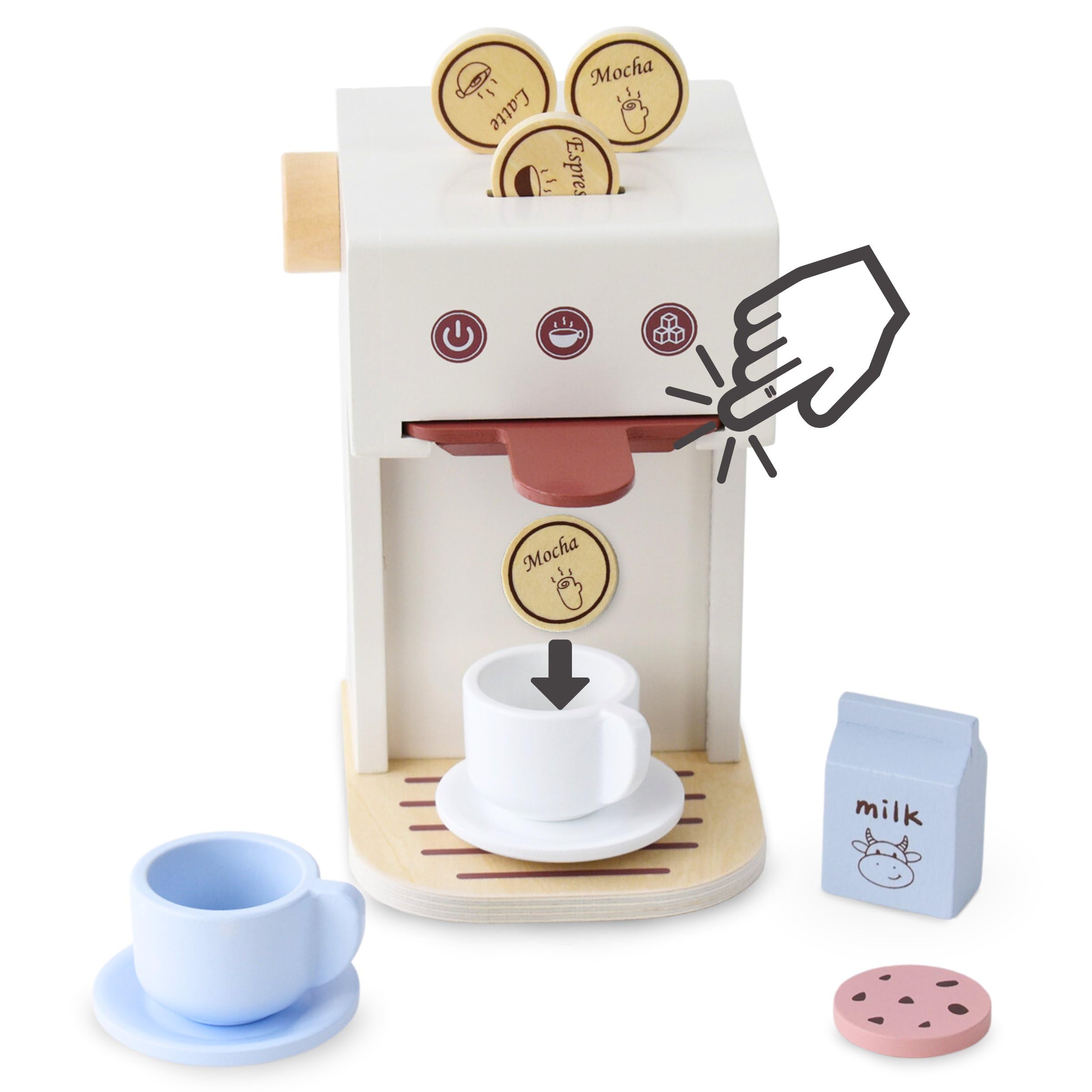 Mamabrum Macchina Caffè Giocattolo in Legno per Bambini 3+ - Set Barista con Cialde e Accessori - Gioco Educativo Nespresso Stile per Sviluppo Manualità e Creatività