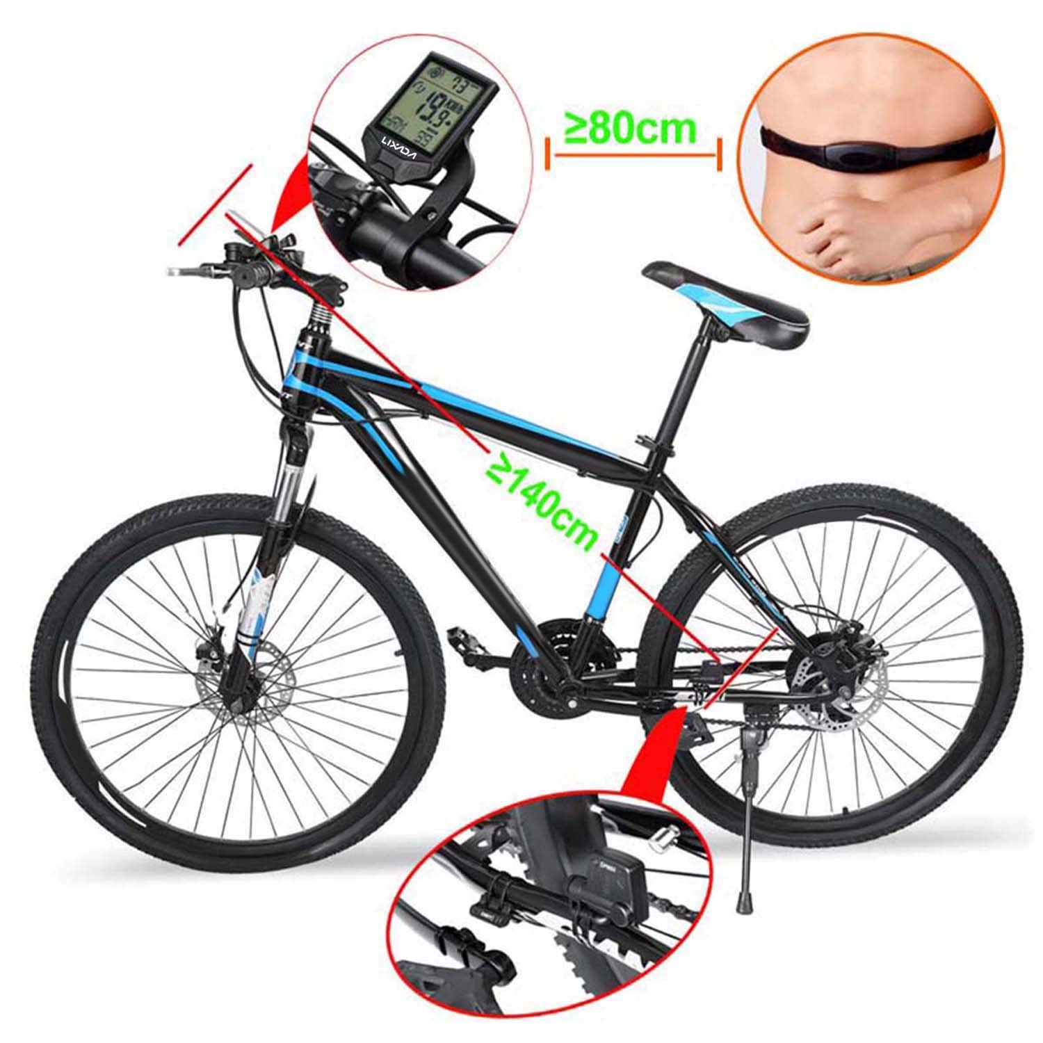 KOCAN Cadans hartslagmeter, fietsen draadloze computer met hartslagsensor, multifunctionele regenbestendige fietscomputer met achtergrondverlichting LCD