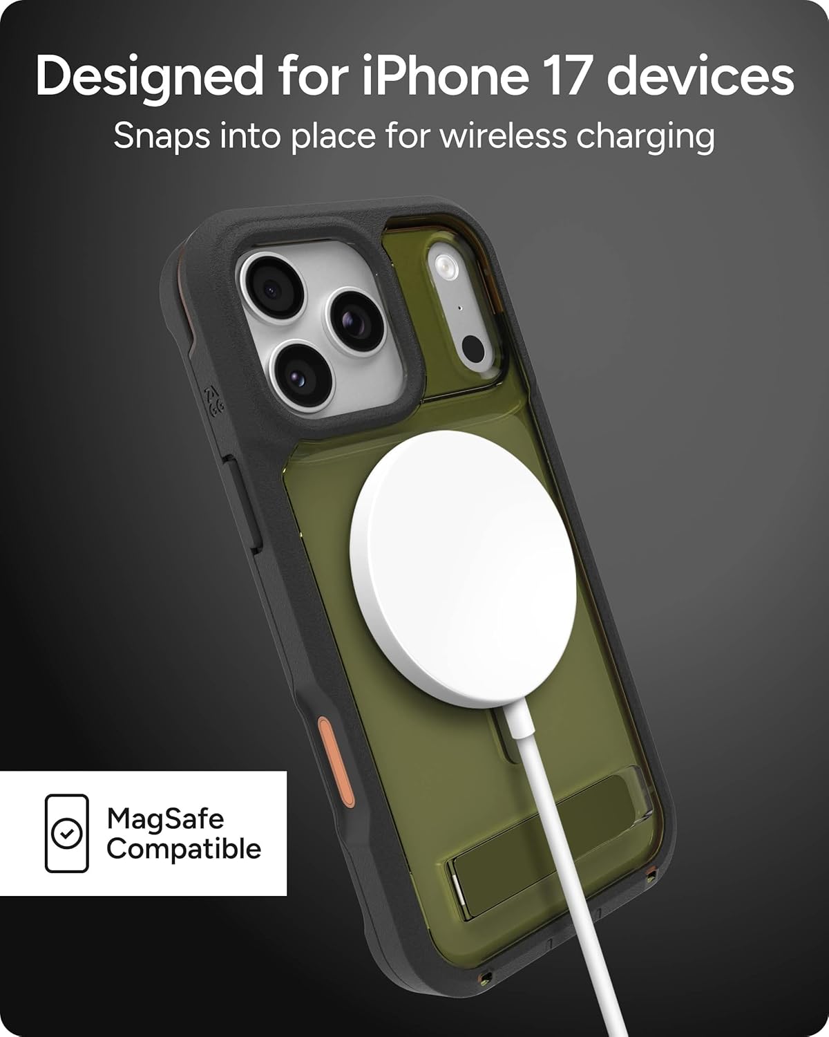 ZAGG Rainier Case with Kickstand for iPhone 17 Pro Max - Green Sea Kelp, Graphene 22ft (7m) Drop Protection, Lanyard Attach Points, MagSafe, Wireless Charging Compatible, 2-Piece Design, Phone Case