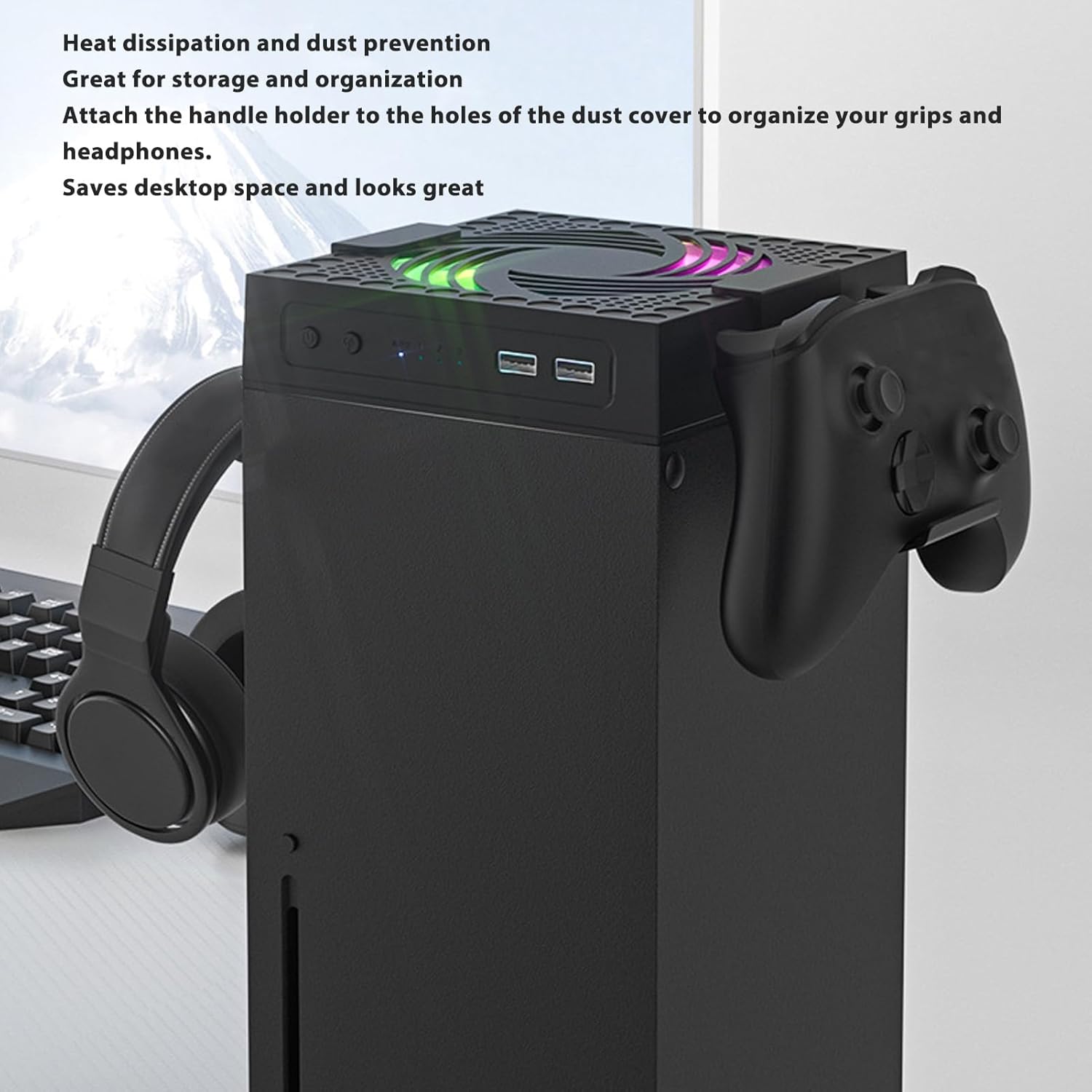 Cooling Fan for Xbox Series X, Dust Proof Cooling Fan Stand with NTC Intelligent Temperature Control, 2000RPM 13 RGB Lighting Modes Fan Cooler System