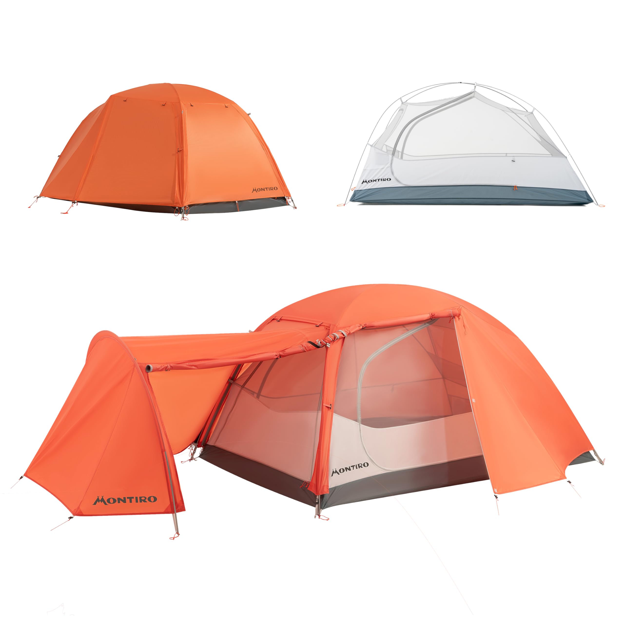 Montiro Triphyr Backpacking Tent with F-Nexus Extension 2-Person Combo, Attachable Shelter, Lightweight 2 Person Tent with Footprint & Vestibule for Backpacking Camping Hiking & Biking (Orange)