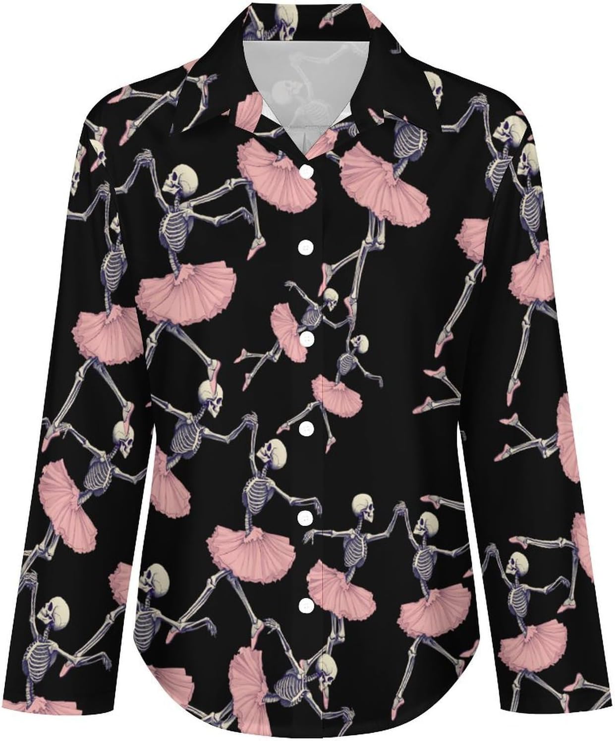 Skull Skeleton Ballet Dancing Womens Long Sleeve Shirt Irregular Hem Tops V Neck Tees for Travel Casual