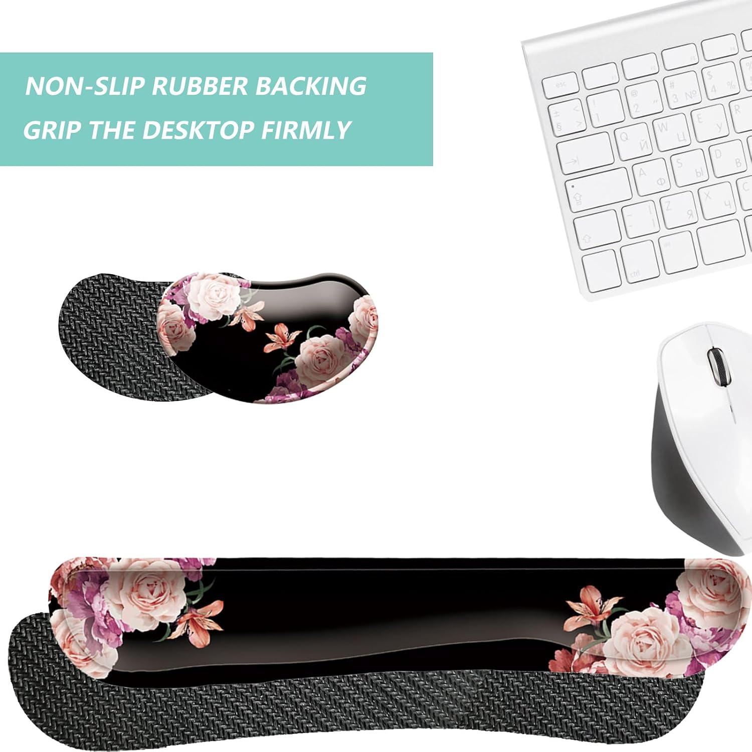 Keyboard Wrist Rest Mouse Wrist Support Set, Memory Foam Wrist Rest Pad for Computer Laptop Keyboard Mouse, Ergonomic Wrist Cushion Support for Typing Pain Relief, Gaming Home Office, Flowers Pink image 4