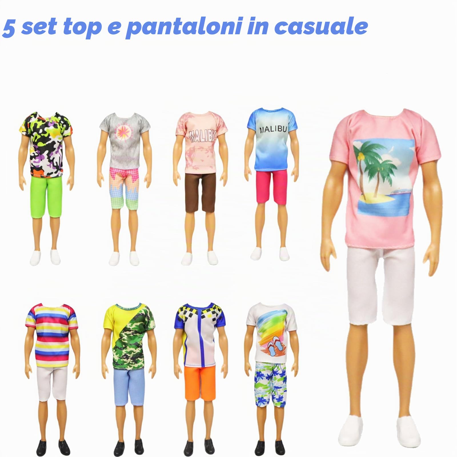 Generic 26 pezzi vestiti per bambole compatibili con Ken: tuta, abbigliamento casual, pantaloni, scarpe, appendiabiti, auricolare, paddle board per bambole da 11,5 e 12 pollici, tema spiaggia