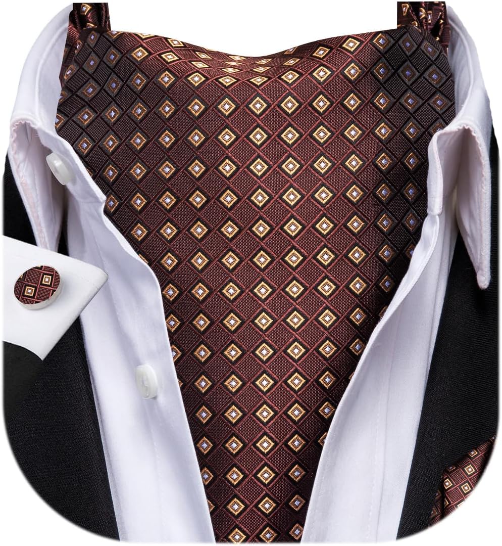 Dubulle Paisley Floral Ascot for Men Self Tie Mens Cravat and Pocket Square Cufflinks Wedding