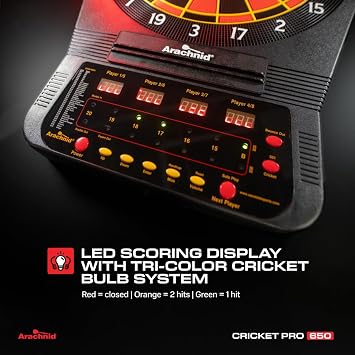 Arachnid Cricket Pro Tournament-Quality Electronic Dartboard up to 40 Games and 315 Variations (Including Popular Cricket Modes)