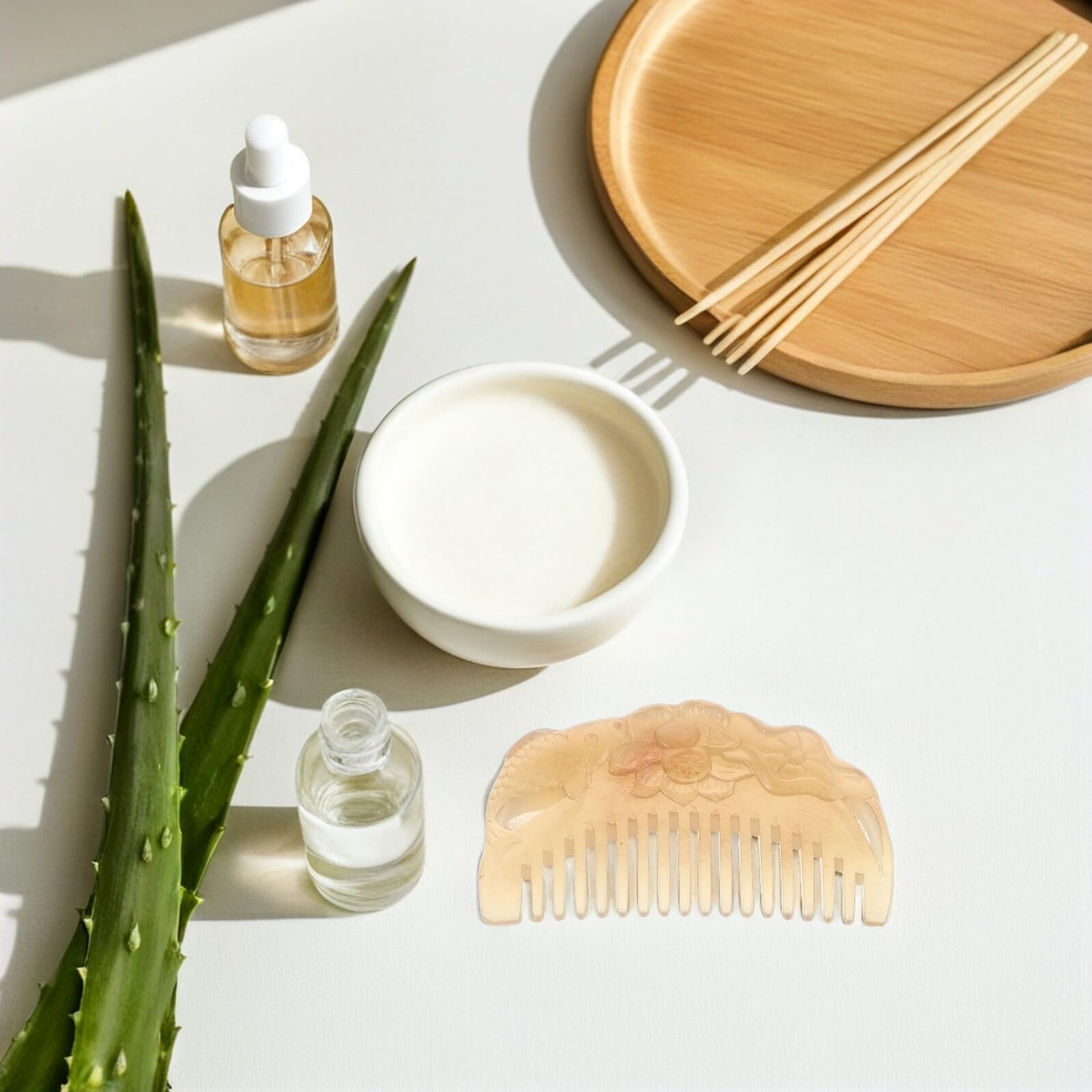 Peine de Cuerno de Oveja Tallado a Mano, Peine Desenredante de Dientes Anchos, Masajeador Natural para Cuero Cabelludo, Tamaño Bolso, Grueso 7.5 Cm, Antistático, para Cuidado