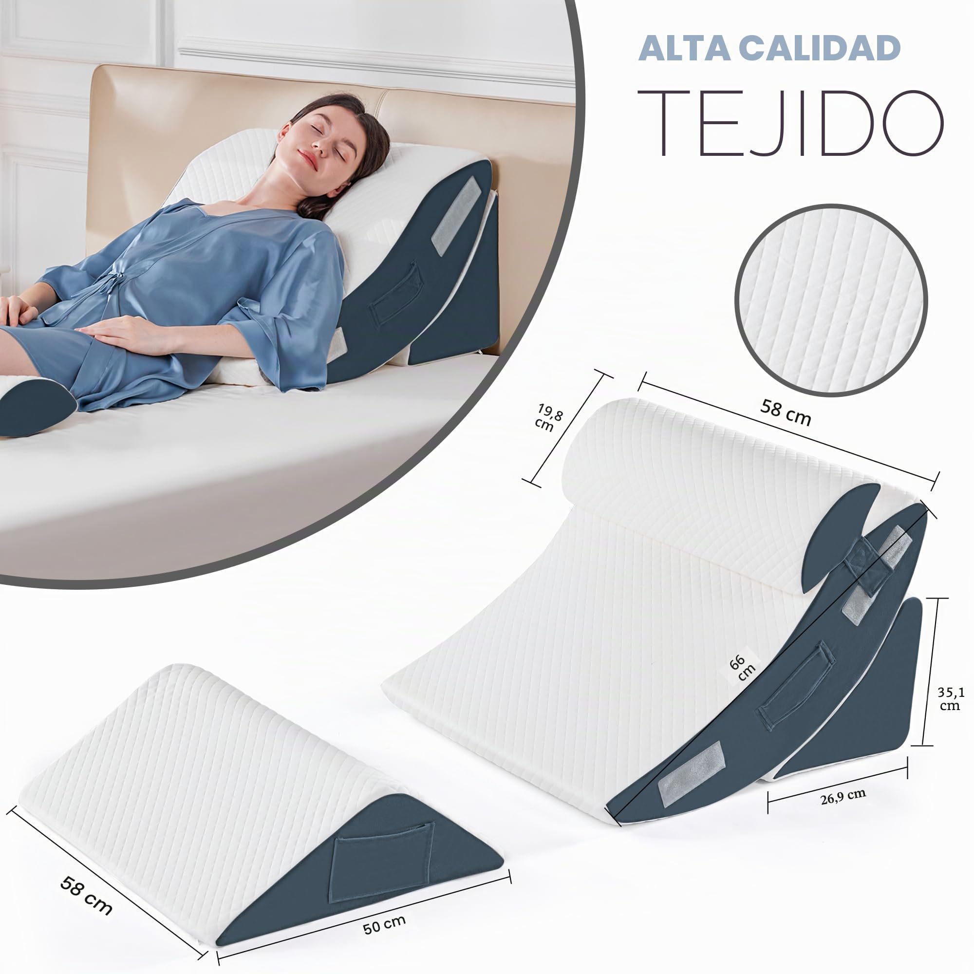 Juego de 4 almohadas ortopédicas de cuña de cama para dormir, cojín de espuma de cirugía para cuerpo, espalda y piernas, alivio del dolor, triángulo ajustable almohada de apoyo con reflujo ácido