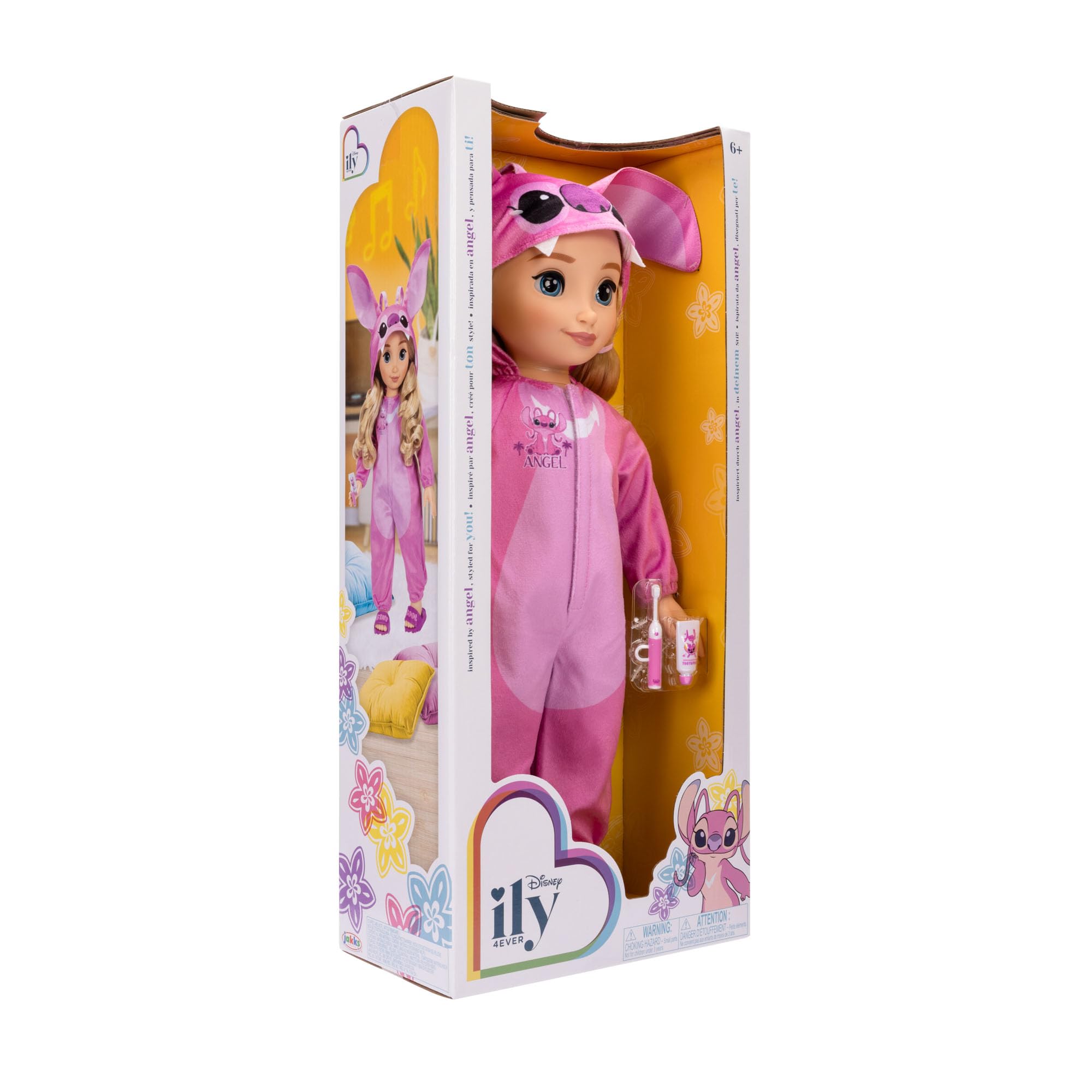 Disney ILY 4EVER Angel 45cm - 18"- Doll with Blonde Hair - Includes Angel Inspired Pink Onesie, Pink Slides and Sleepover Toothbrush for Girls Aged 6+