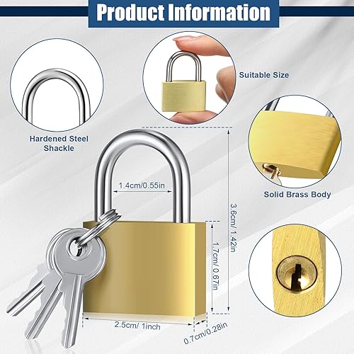 Miniatura 3 de 32 piezas de candado con llave de latón sólido, pequeño candado amarillo para gimnasio, candado fuerte con llave para equipaje y caja de