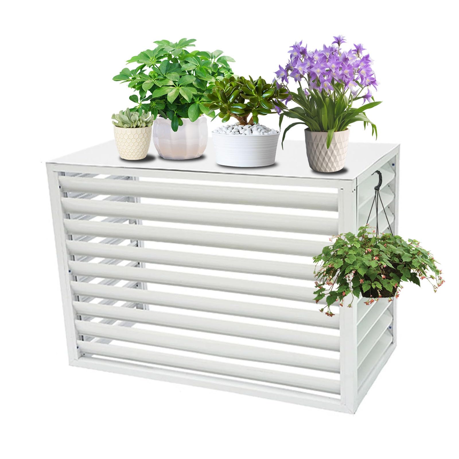 AYCDL Decorative Privacy Screen for Air Conditioner, Noise Reduction and Anti-Theft Fence Panels,White-2-3P
