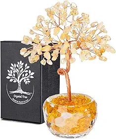 Jovivi Árvores de cristal citrino, pedra preciosa natural, bonsai, árvore da vida, cristais de cura amarelos, Feng Shui, decoração de mesa de escritório para mulheres, presentes de aniversário