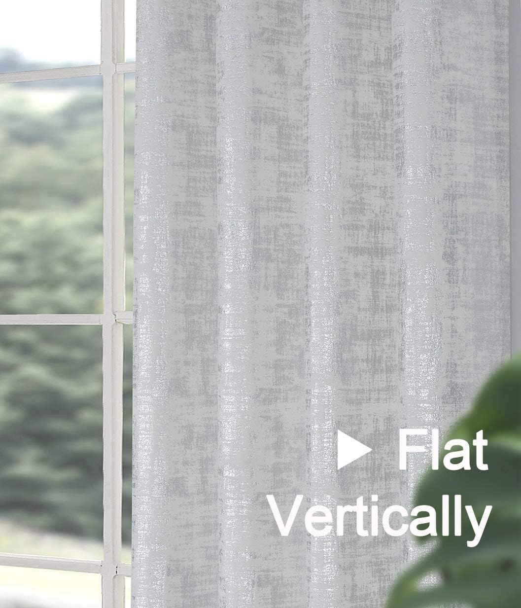 always4u Soft Velvet Curtains 108 Inch Length Luxury Bedroom Curtains Silver Foil Print Window Treatments for Living Room 1 Panel White