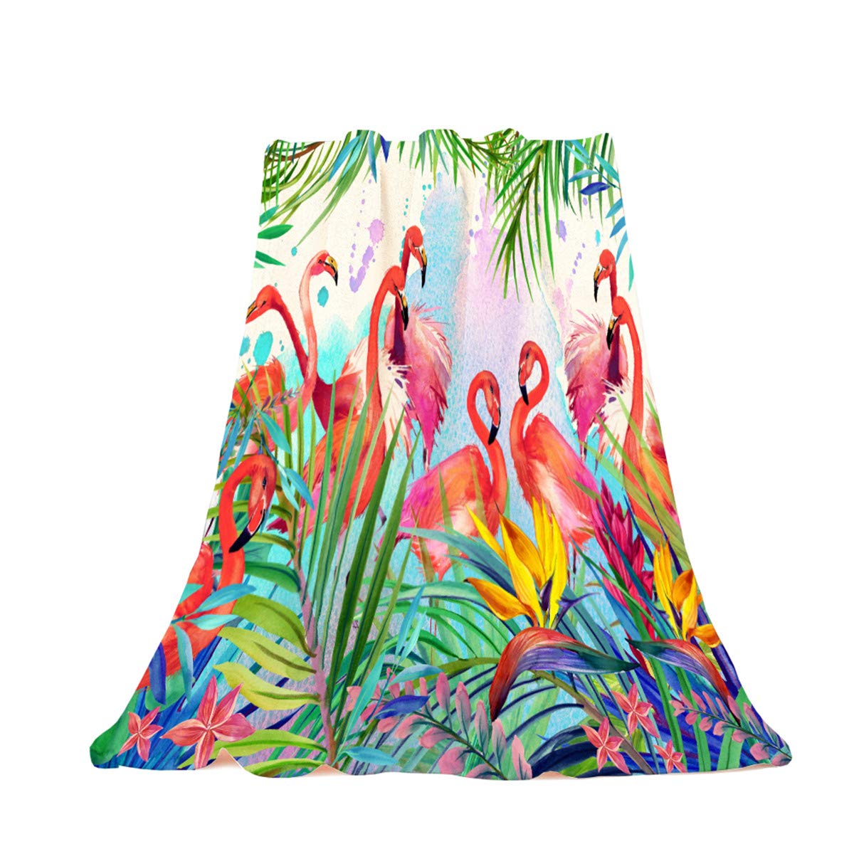 MimihomeFlamingo Blanket,Tropical Leaves Flamingos Throw Blanket Warm Fleece Blanket for Sofa Couch Bed Chair,80x60 Inches, Pink Green White