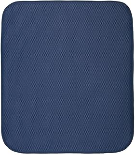 InterDesign iDry tapis de sechage, grand tapis égouttoir vaisselle en microfibres polyester, tapis évier épais au séchage rapide, bleu marine/blanc