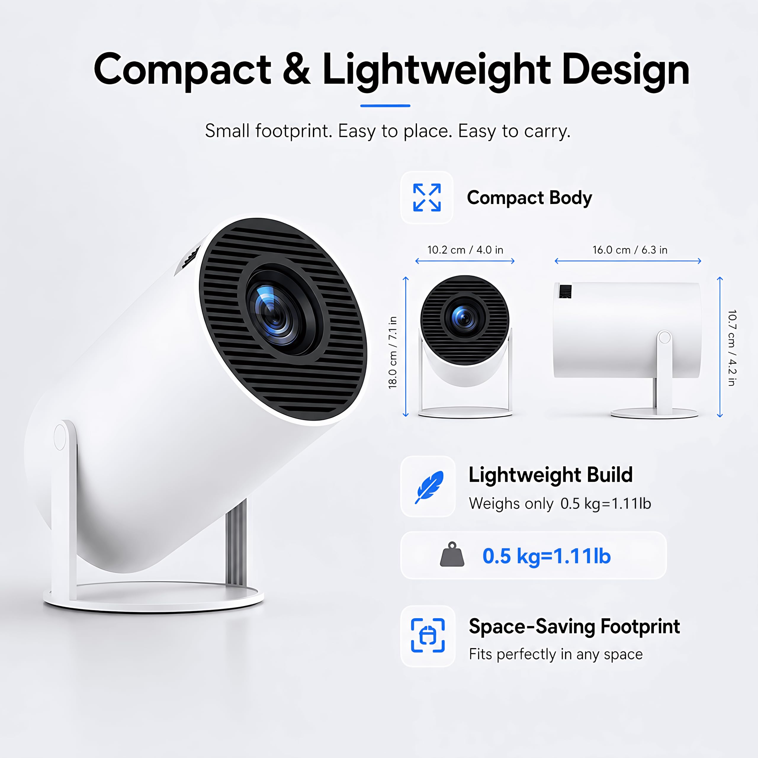Mini proiettore con WIFI e Bluetooth, supporto portatile 4K, Android 13, Keystone automatico, girevole a 180°, schermo da 40"-150" piccolo proiettore HY300 Pro