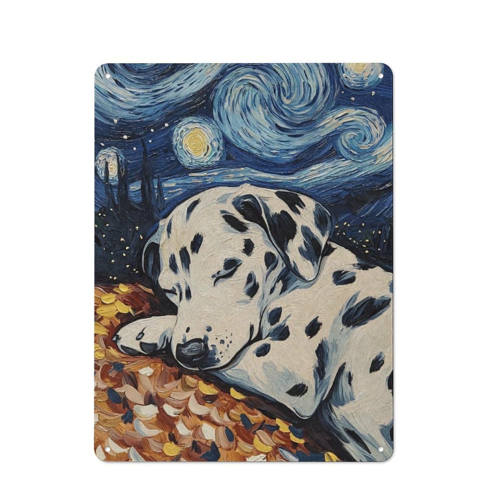 Junmoney Dalmatian Puppy Sleeping Rustic Metal Wall Sign 40X30cm For Home Office Or Studio, For Garage, Workshop And Man Cave Decoration