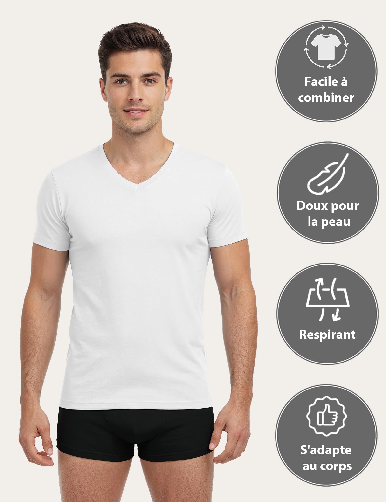 ALPIDEX Lot de 4 T-Shirts pour Hommes Débardeur à Manches Courtes Encolure en V Business Maillot de Corps