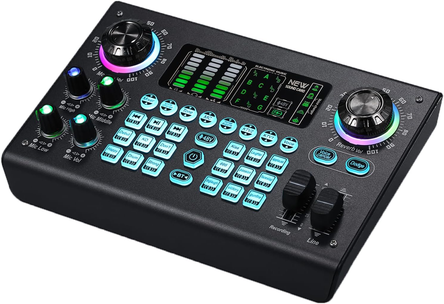Multi function Portable Digital Sound Card Mixer with BT USB Built in 48V Phantom Power Professional Live Effect Device for Mobile Phone Broadcast K Song
