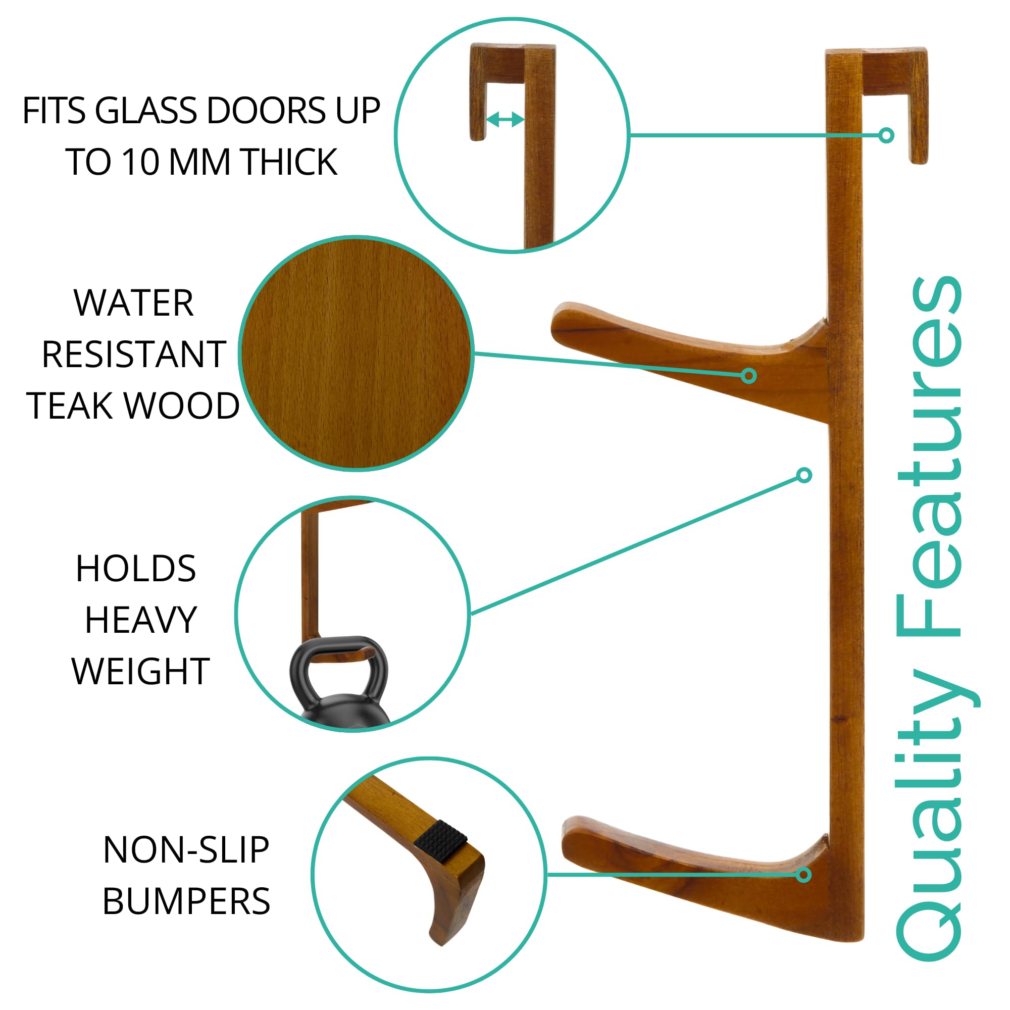 Over Shower Door Towel Hook - No Drill No Rust Moisture Proof Hard Wood - Shower Door Hooks for Towels - Space-Saving Bathroom Organizer Home Decor - 2pcs product thumbnail 7