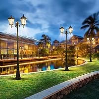 Vista 7 de 2-Head Solar Lamp Post Light, Aluminum Pole Lights with Waterproof, Dusk to Dawn Outdoor Street Lamps for Garden Pathway Street Light