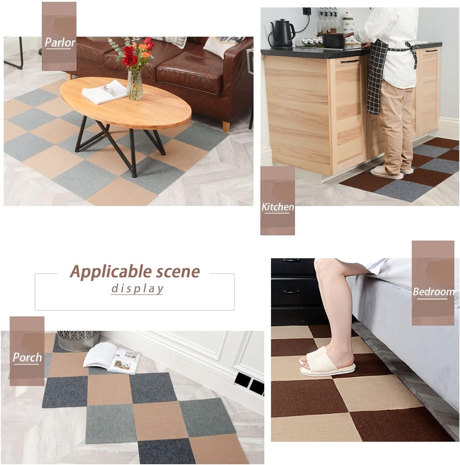 Home Carpet Tiles Carpet Tiles Self-Adhesive Carpet Tiles, 30X30X0.4 Cm Commercial Tiles for Wooden and Smooth Floors 8/10/12pcs(Light Gray,10pcs)