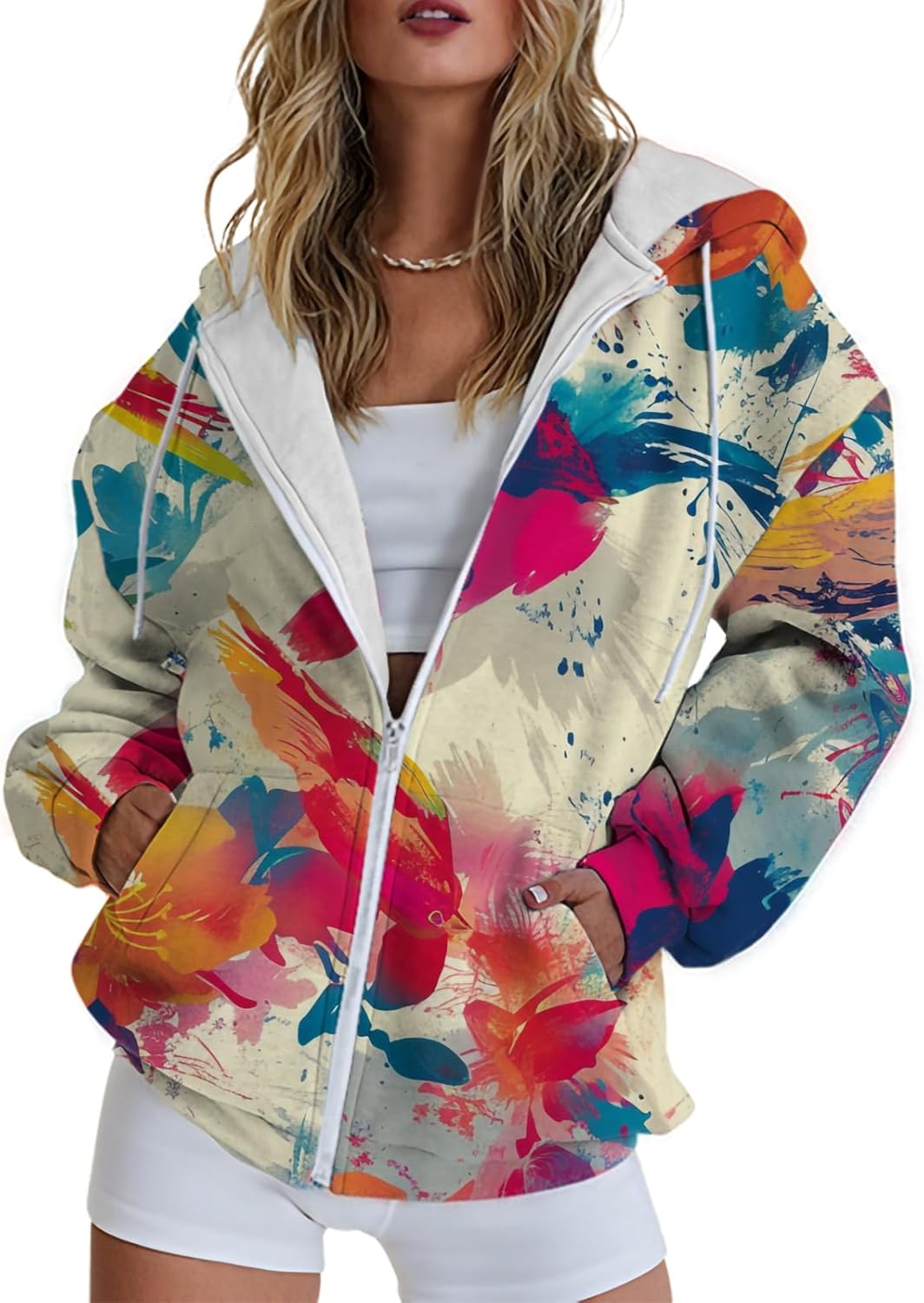 Hoodie Women Full Zip Up Long Sleeve Sweatshirts for Women 2025 with Pockets,Vibrant Casual Comfy Pullover