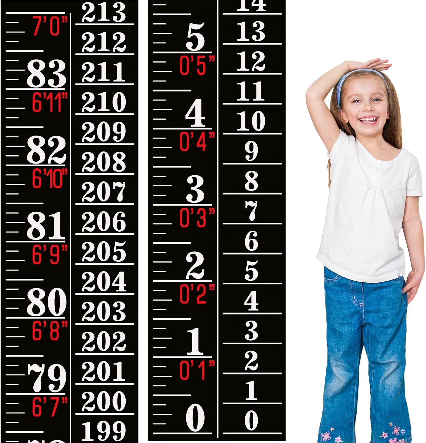 Tatuo Growth Chart Height Indicator Tape Ruler Height Growth Chart Ruler Height Indicator Adhesive Ruler for Measuring Kids Boys Girls (Black)