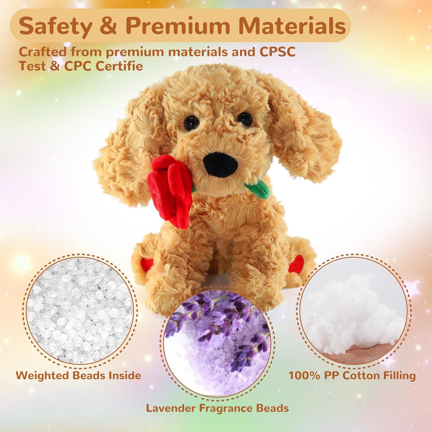 for mom -Soft Stuffed Dog, Cute Plush Dog Gift for Mom, Grandma & Her, Weighted Dog Stuffed Animal with Rose(1.3 lbs), Mother's Day & Birthday & Thanksgiving