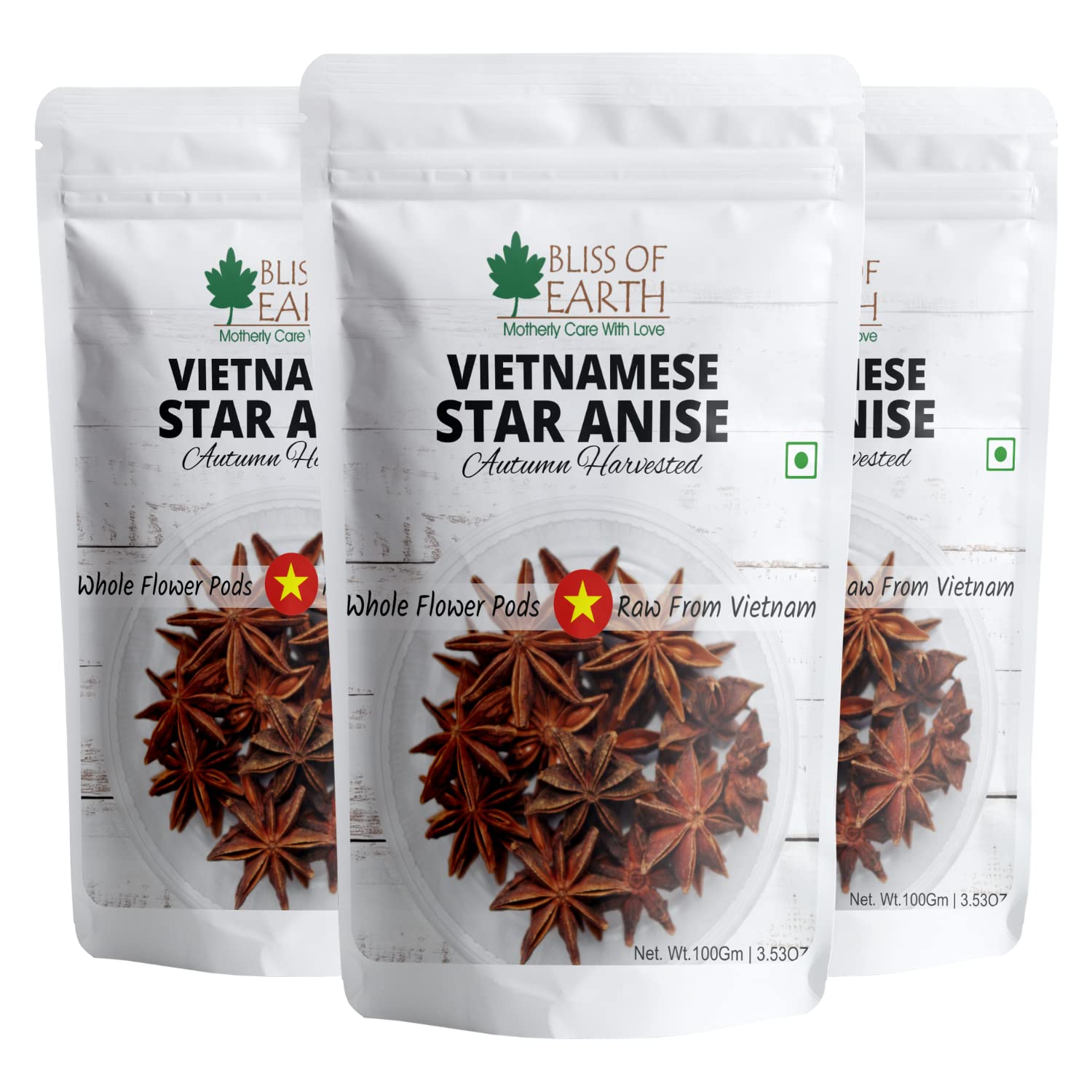 Bliss of Earth 3x100gm Star Anise Whole spices, Chakra Phool, Vietnamese badiyan, For Exotic Tea & Indian Cuisines