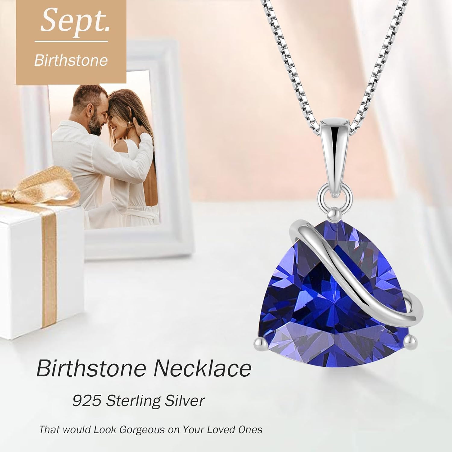 Birthstone Necklace for Women 925 Sterling Silver Triangle cut CZ Halo Pendant Necklaces Infinity Jewelry Gift for Birthday Christmas Mother's Day - Image 2