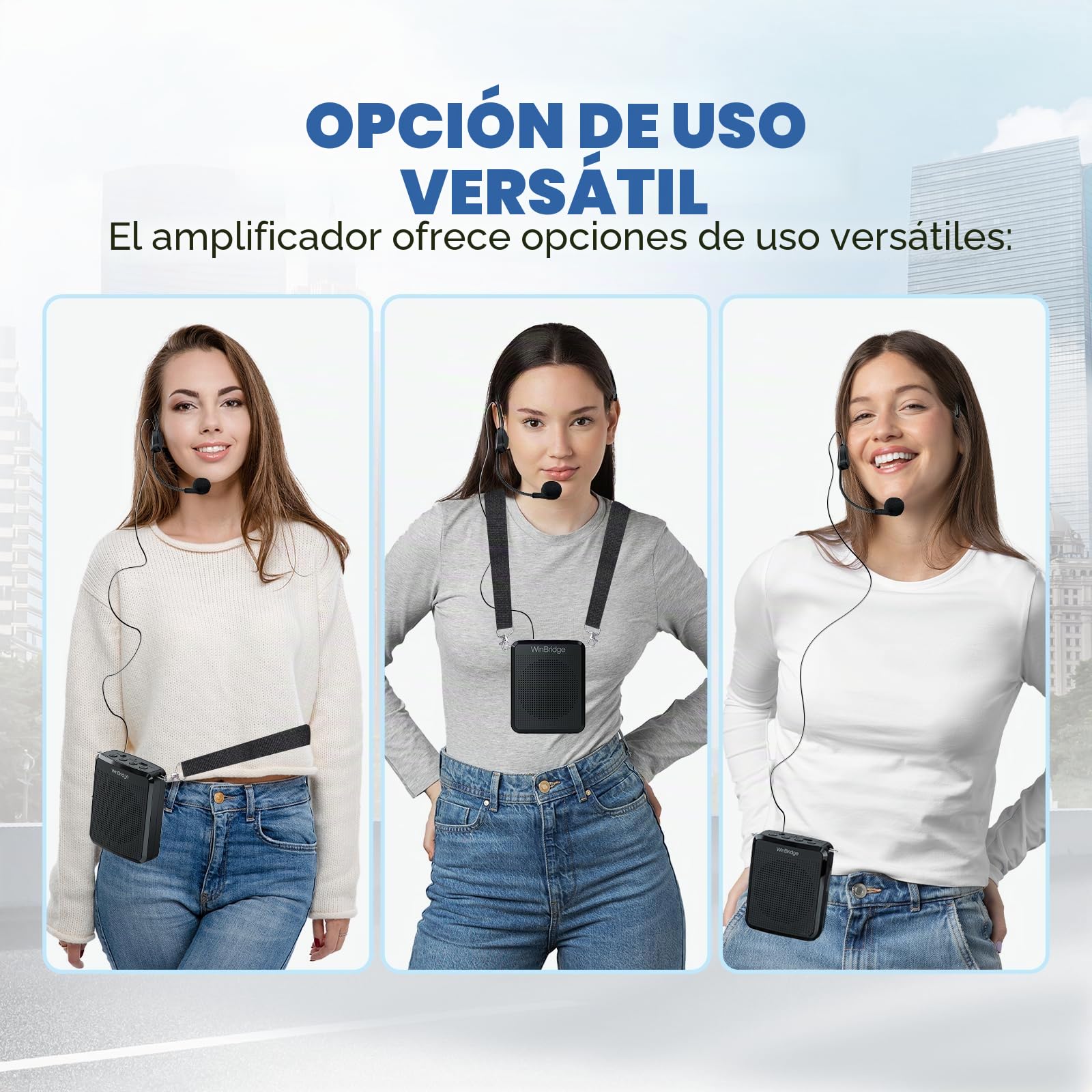 WinBridge - Amplificador de Voz con micrófono portátil, micrófono de Profesor para Aula, Altavoz de guía turística, micrófono de Auriculares para Instructor de Grupo, micrófono megáfono, Sonido Claro