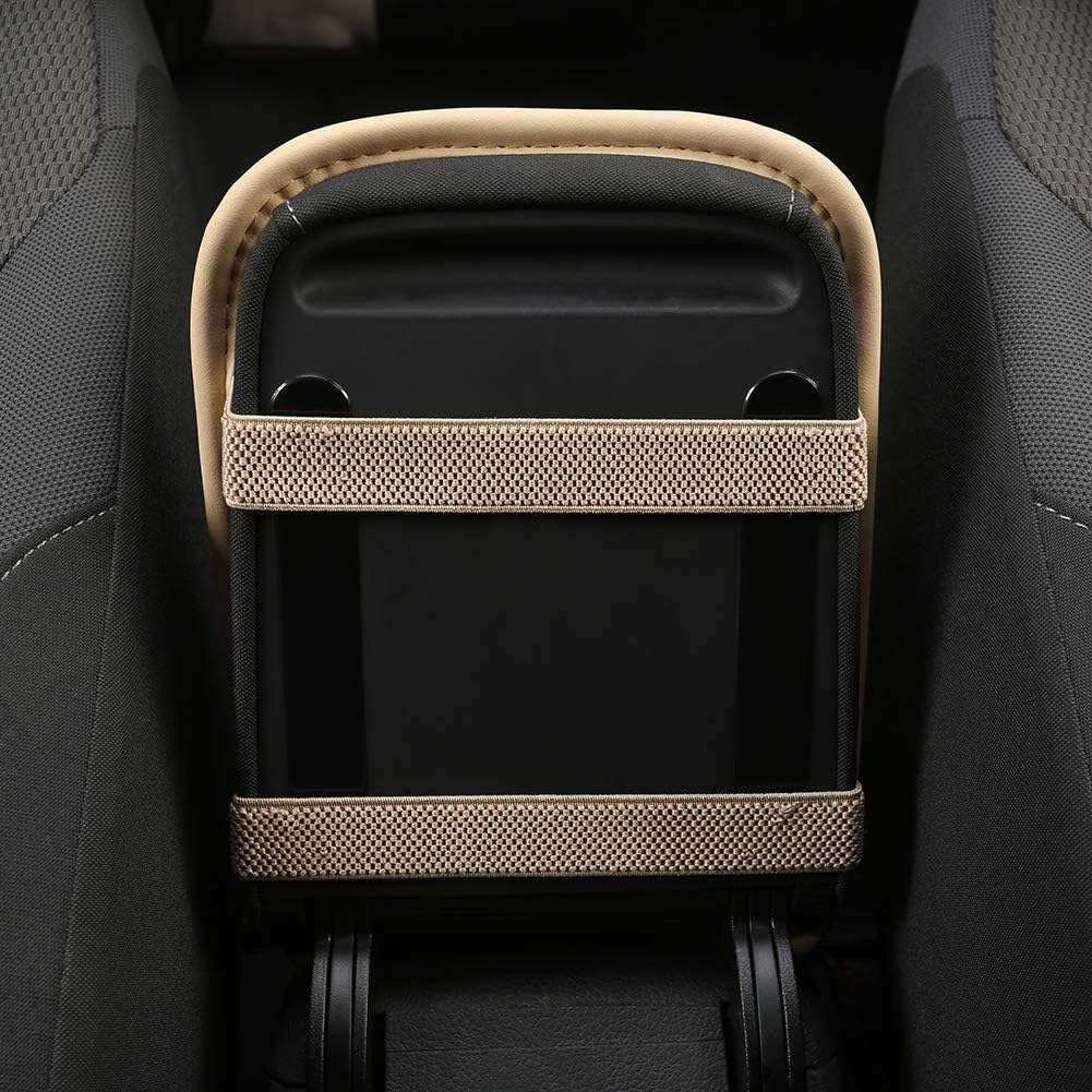 Black Panther PU Leather Auto Armrest Cover Protector Car Center Console Pad Universal Fit Most Vehicle Models - Diamond Beige