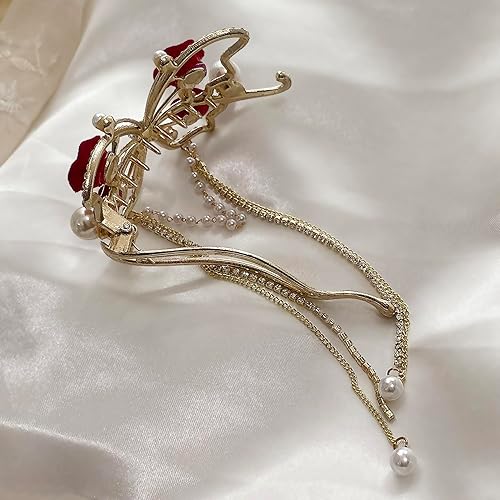 Miniatura 7 de Pinzas para el cabello con borlas de rosas de diamantes de imitación, accesorios de moño de mariposa, horquilla de garra con purpurina para soporte,