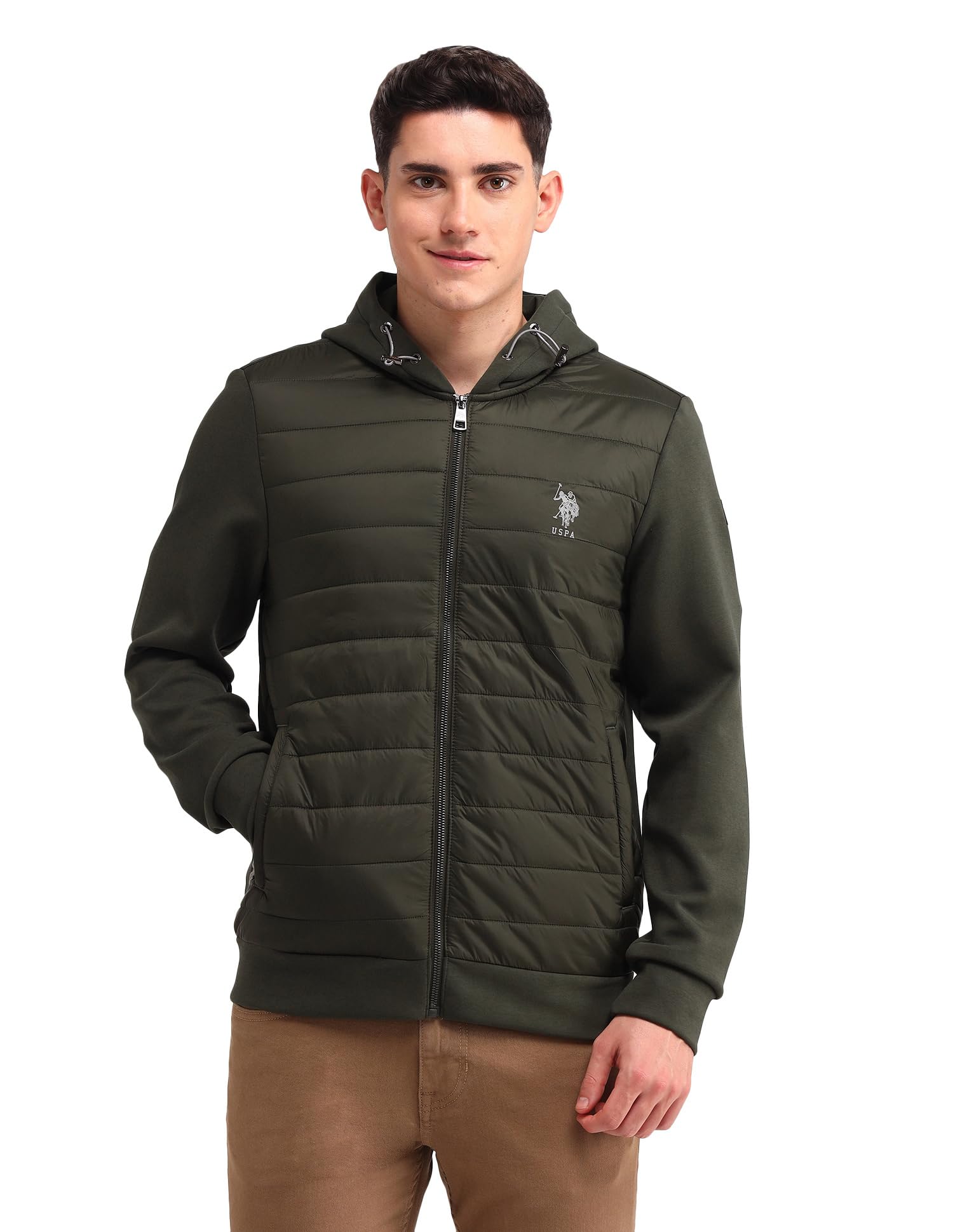 u.s. polo assn. denim co. Men's Green Solid Hooded Long Sleeve Casual Polyester Regular Fit Quilted Jacket-picture-16