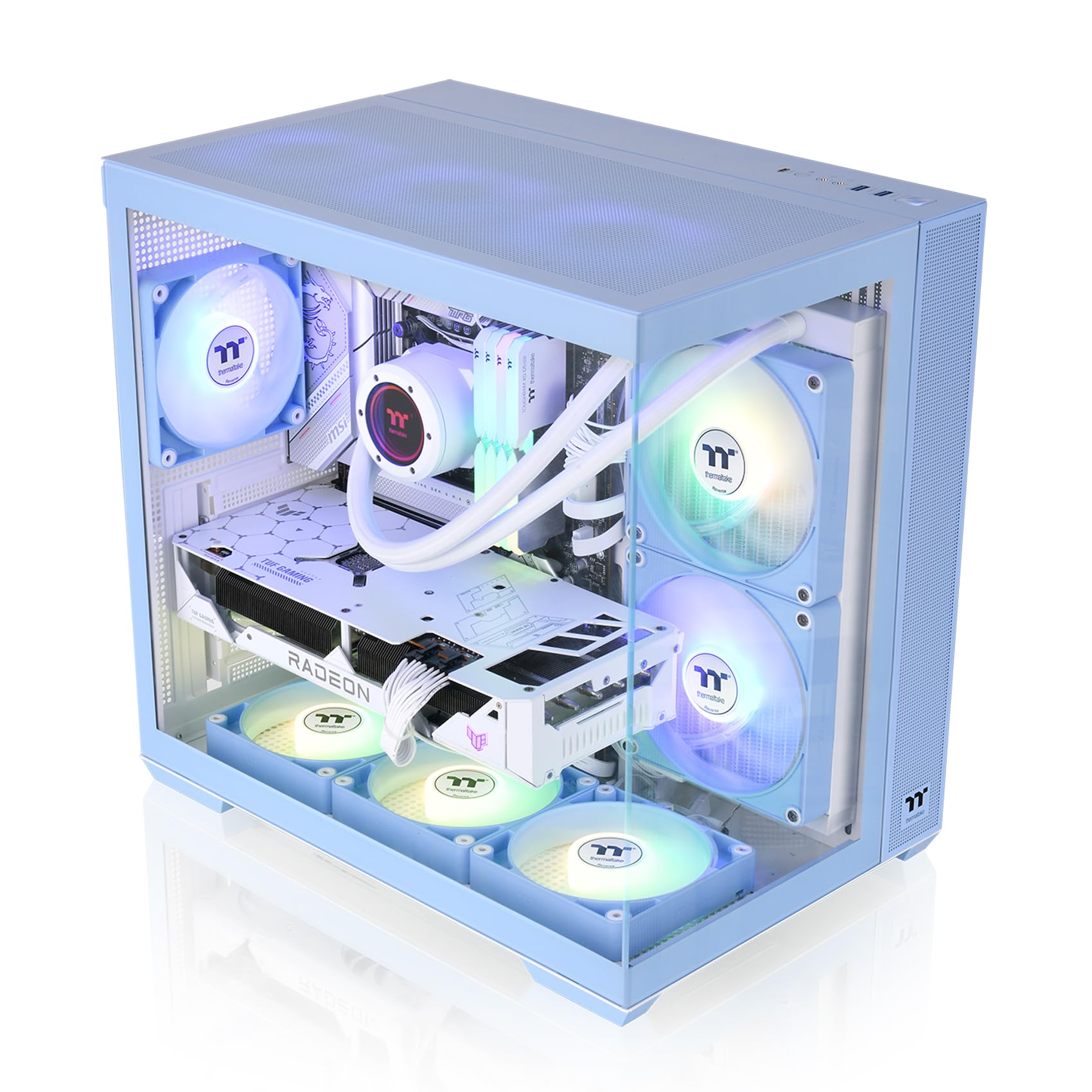 Thermaltake View 380 TG ARGB Hydrangea Blue ATX Custodia; 4 x 120 mm ARGB Ventole Incluse; Supporta Hidden-Connector Motherboard; Frontale & Side Doppio Pannello in Vetro Temperato; CA-1Z2-00MFWN-AZ