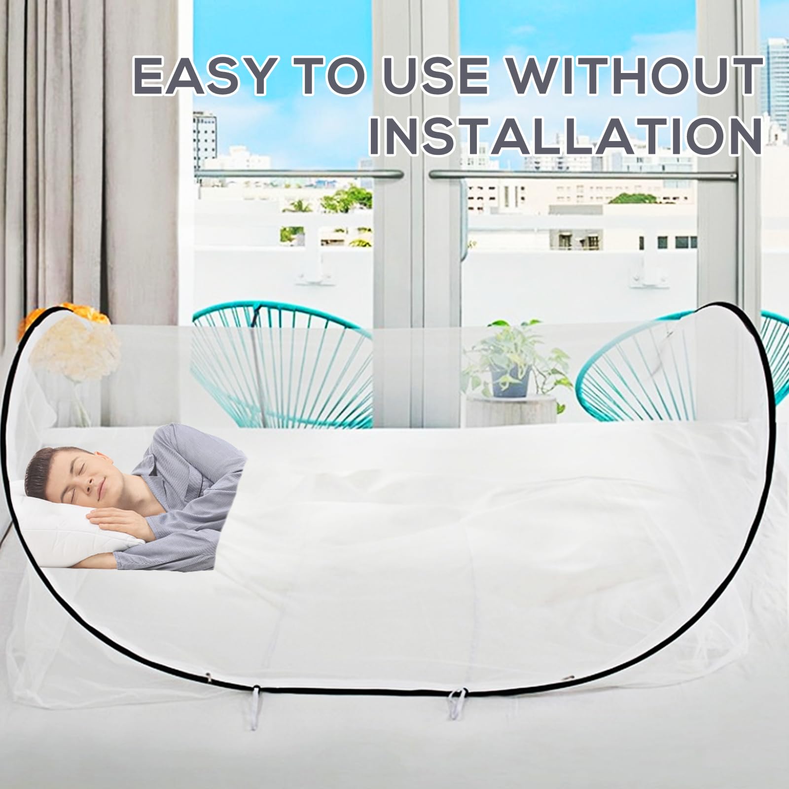 Zanzariera pieghevole 200 x 80 x 56 cm, anti-zanzare, letto pieghevole per la casa, letto a rete fine, tenda portatile per camera da letto, campeggio all'aperto (nero)