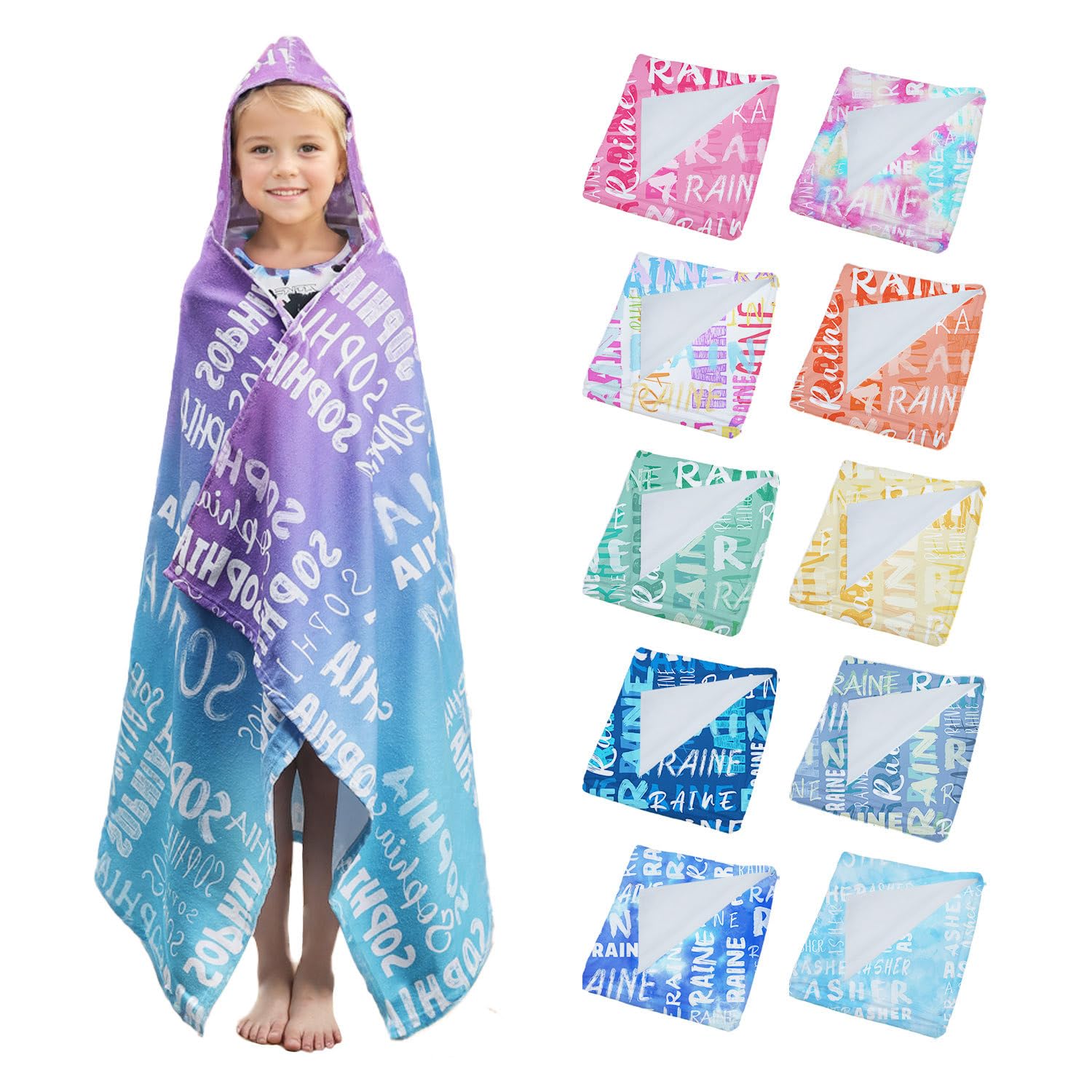Custom Hooded Beach Towel for Kids, Purple Gradient 30x50 in Bath Swim Wrap