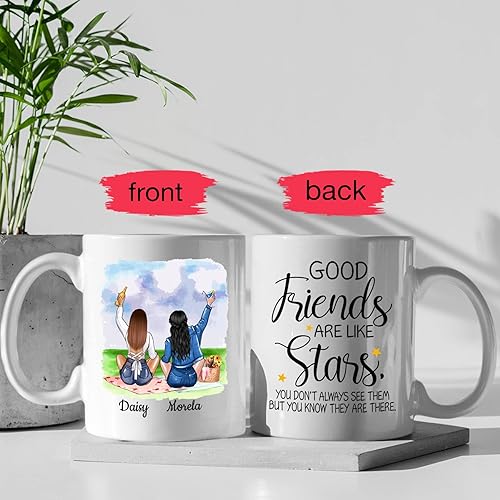 Vista 84 de Taza de café blanca de 2 mejores amigos, 11 onzas, 15 onzas, taza de amistad personalizada para mujeres, mejor amiga, mejor amiga, hermana, hermana