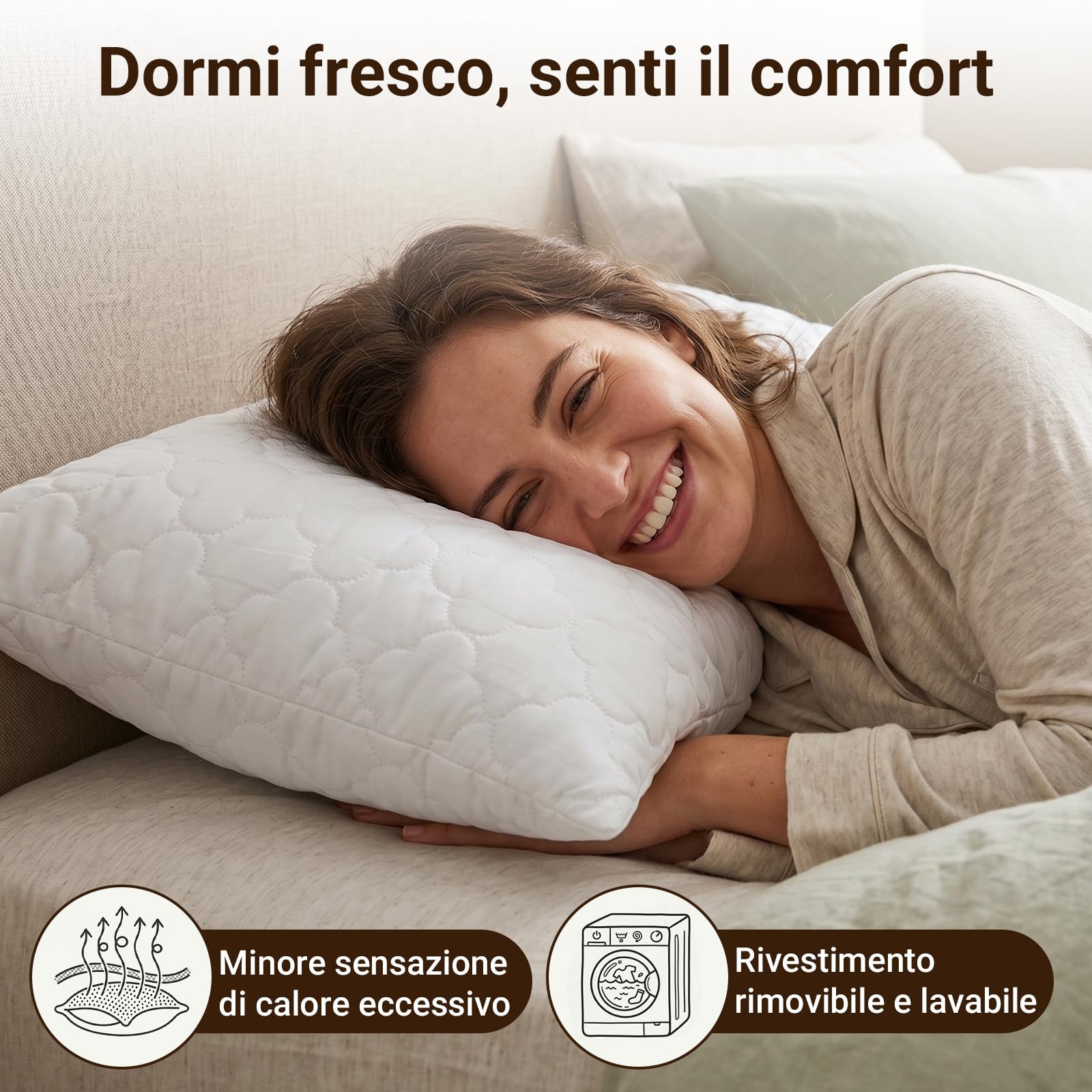 COSYLAND cuscini letto 2 pezzi, cuscini trapuntati con imbottitura 700 g in fibra 7D, morbidi e traspiranti, altezza regolabile, supporto soffice, bordi rifiniti(50 x 80 cm)