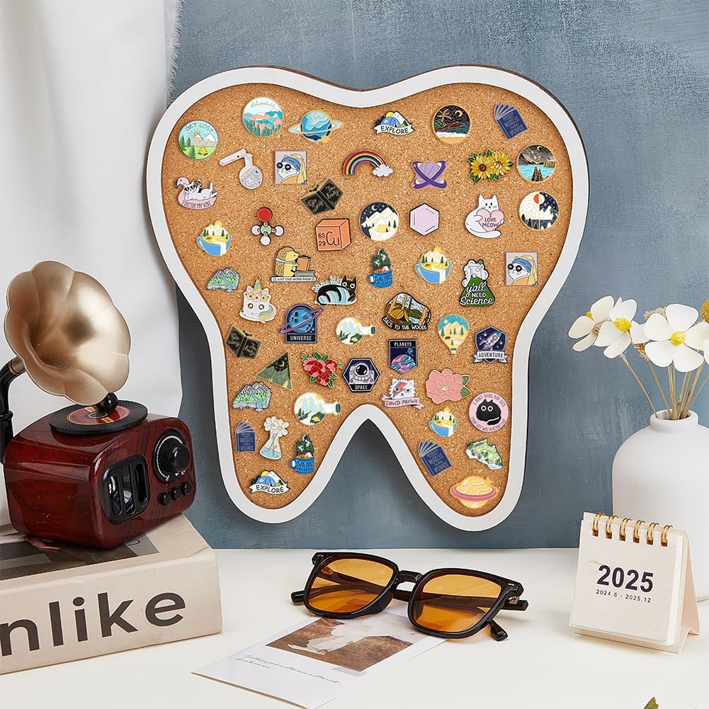 BENECREAT Tooth Pin Cork Board, 11.8x11Inch Wall Mounted Corkboard with White Frame Bulletin Display Board for Brooch Pin Storage Display, Office Home and School Decor image 4