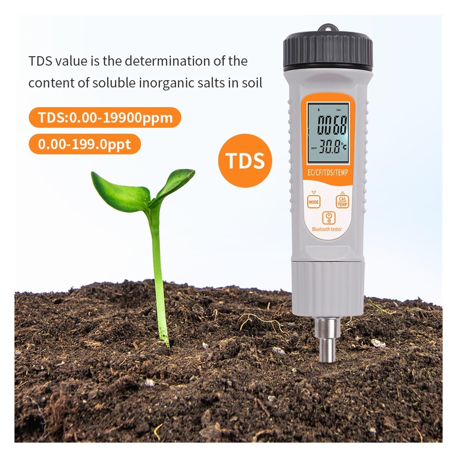 Humidimètre pour Sol, Testeur de conductivité du Sol Intelligent Bluetooth, analyseur TDS CF for la Culture hydroponique pour Le Jardinage et l'agriculture