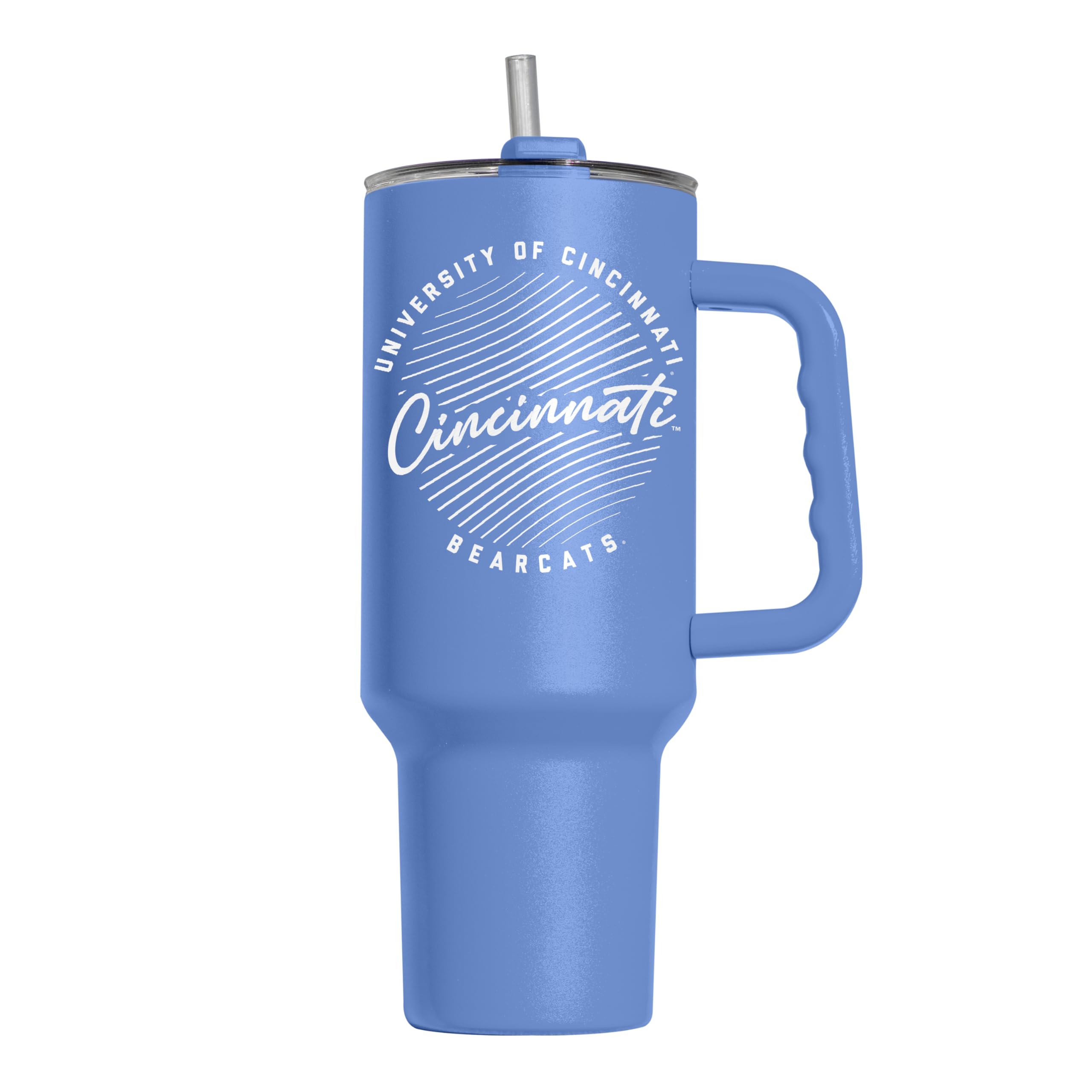 Logo Brands NCAA Cincinnati Bearcats Retro Script Arctic 40 oz Tumbler with Handle - Stylish Everyday Use Powder Coated-Stainless Steel with Straw- Keeps Cold For Hours
