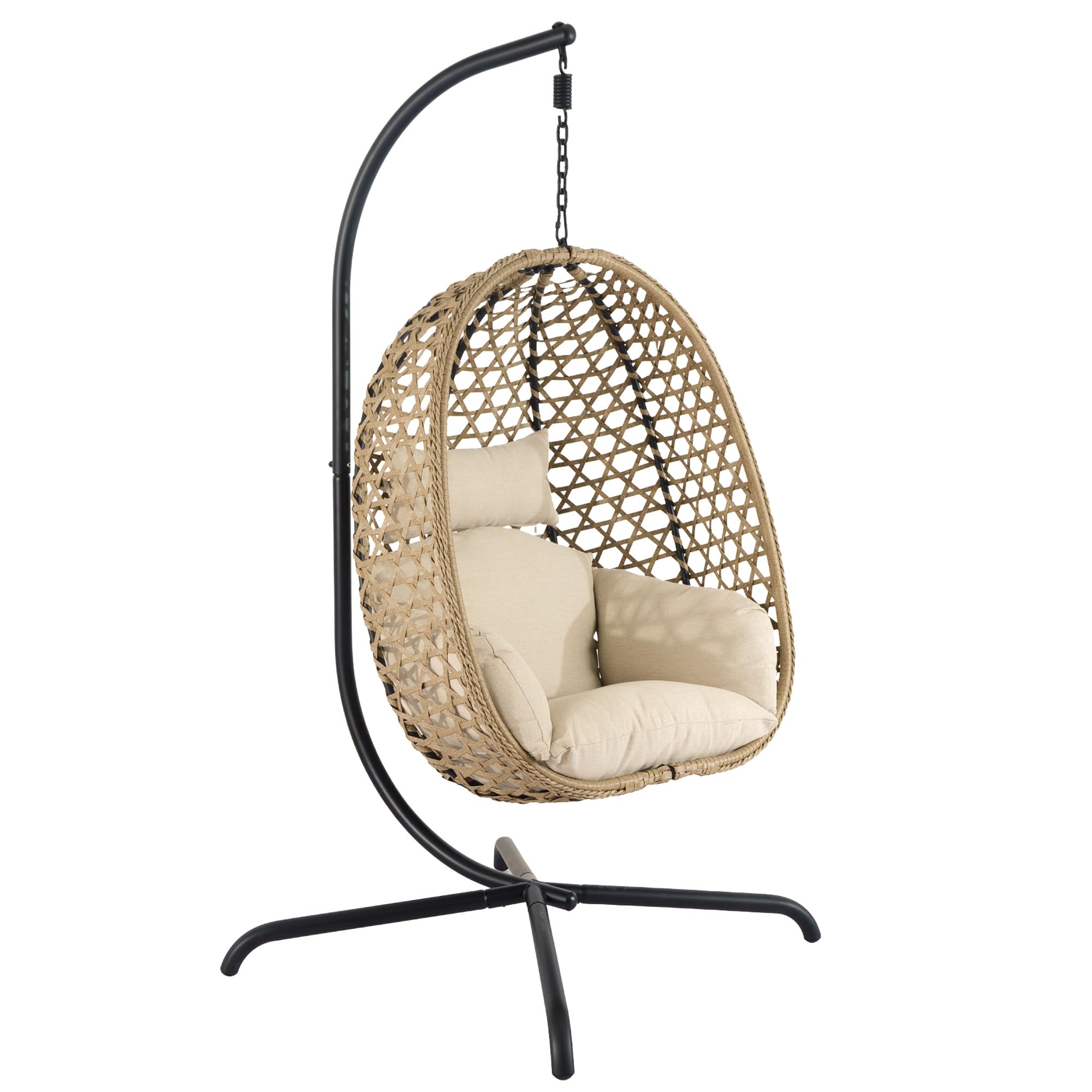 di volio Hängesessel mit Gestell PE-Rattan klappbar wetterfest Outdoor Somi | 15 cm Sitzkissen, verzinkter Stahlrahmen, Olefin-Seil, klappbar, wetterbeständig, bis 120 kg belastbar, abnehmbarer Bezug