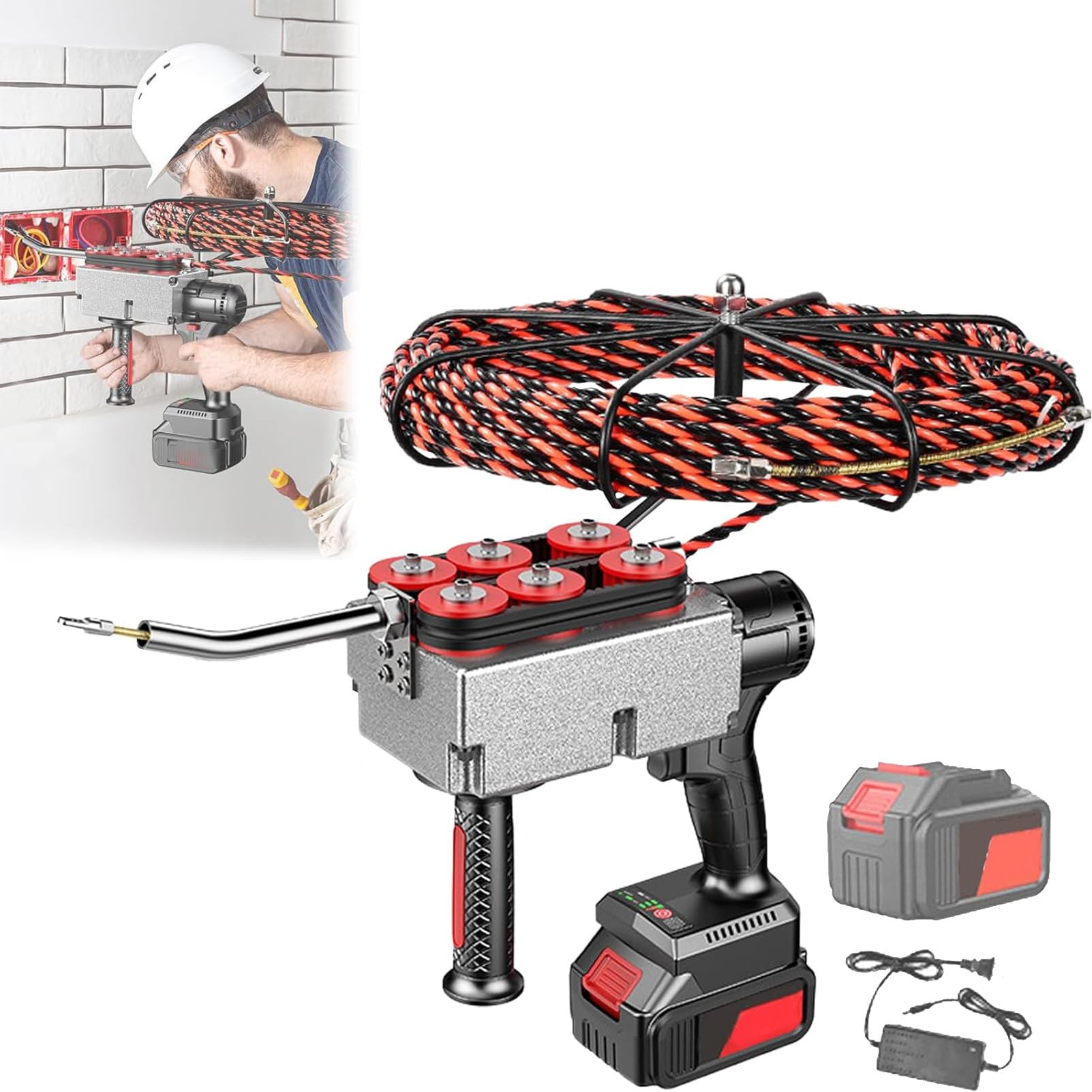 Automatic Wire Stringing Machine,Electric Cable Wire Threader,Electric Cable Wire Threader,Cable Threading Tool,for Indoor High-Voltage Cable Conduit Installation 15MeterLeadWire-1battery(15cells)